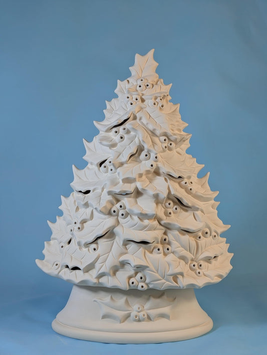 Unfinished Ceramic Holly Tree Bisque for DIY Holiday Crafts - 16.5 Inch Tall Clay Magic - Teresa's Ceramics