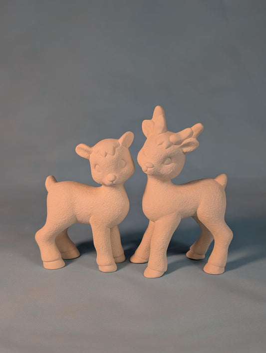 READY TO Paint - Bisque Ceramic Reindeer - Cute Reindeer Couple - Christmas Decoration - gift under 20 - Stocking stuffer
