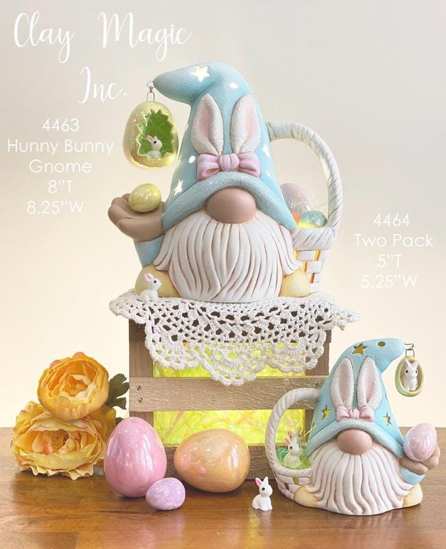 Ceramic bunny gnome with Easter Basket - Bisque - Ready to Paint gnome - Fun easy project