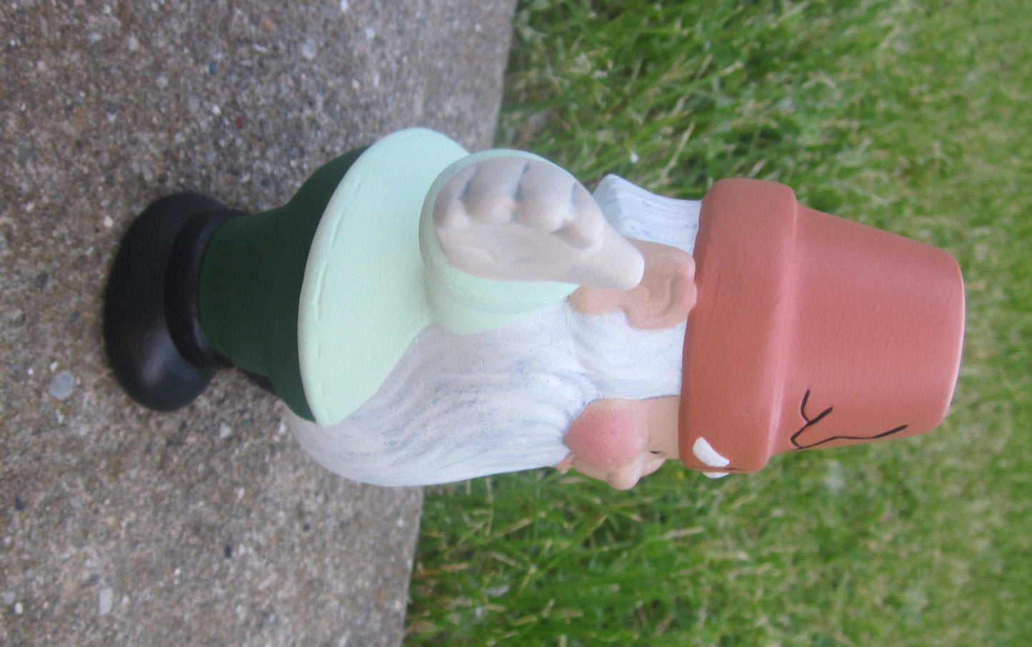 Ceramic Garden Gnome statue, welcoming arms, cute gnome statue, yard art gnome with a  flower pot hat