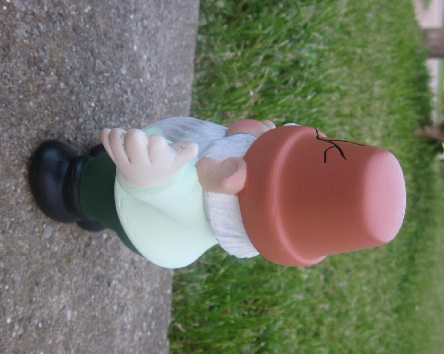 Ceramic Garden Gnome statue, welcoming arms, cute gnome statue, yard art gnome with a  flower pot hat