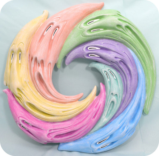 Wreath - Ghost - Halloween Decoration - Rainbow - Ceramic - Pastel - Cheerful - Door Decor - Outdoor Decor - Fall Decor - Rainbow Sherbet - Teresa's Ceramics