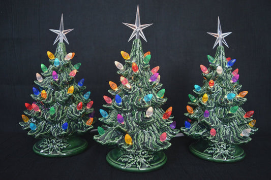 Vintage Ceramic Christmas Tree Set: Miniature Holiday Decorations for Festive Home Decor