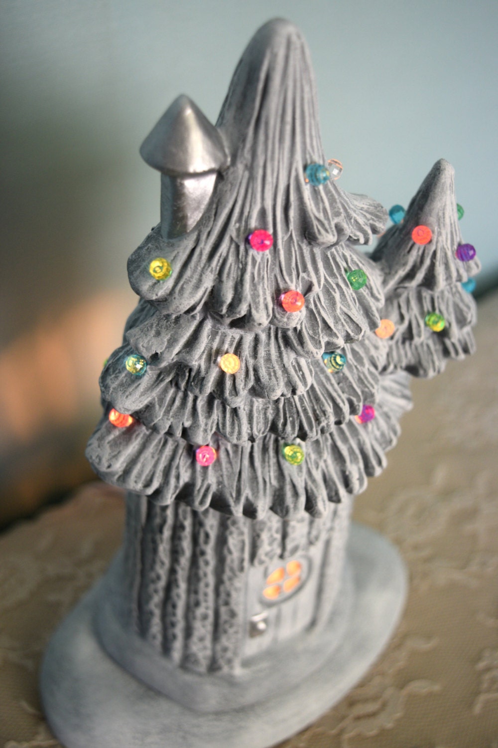 Enchanting Ceramic Fairy Garden House: Lighted Winter Cottage for Miniature Village & Christmas Decor