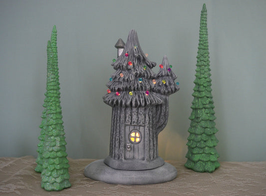 Enchanting Ceramic Fairy Garden House: Lighted Winter Cottage for Miniature Village & Christmas Decor