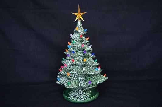 16-inch Vintage Ceramic Christmas Tree with Lights and Music Box - Tabletop Xmas Centerpiece