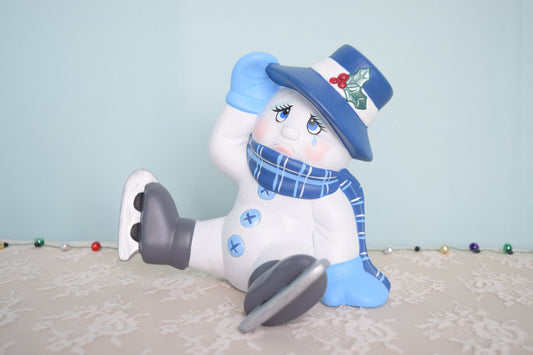 Snowman decor - Ceramic snowman - Snowman with ice skates - Snowman with scarf and tophat -crying snowman - falling down snowman - gift idea - Teresa's Ceramics