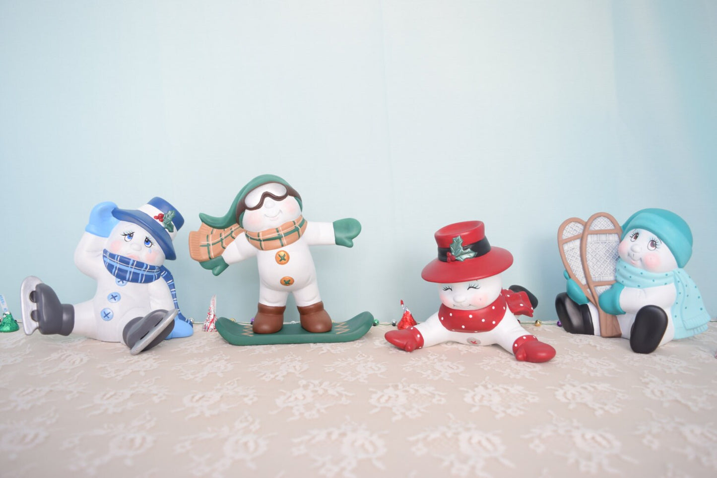 Snowman decor - Ceramic snowman - Snowman with ice skates - Snowman with scarf and tophat -crying snowman - falling down snowman - gift idea - Teresa's Ceramics