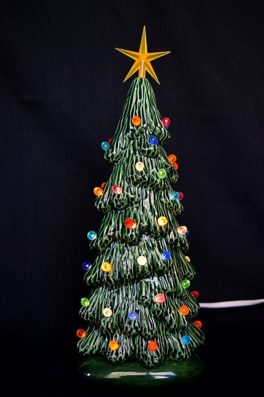 9-inch Slim Lighted Ceramic Christmas Tree Night Light - Vintage Village Centerpiece Gift for Mom