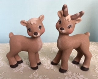 READY TO Paint - Bisque Ceramic Reindeer - Cute Reindeer Couple - Christmas Decoration -  gift under 20 - Stocking stuffer
