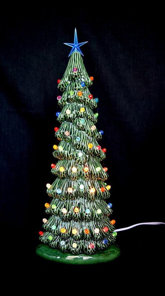 Slim Christmas Tree - Vintage Christmas Decor - Traditional Center Piece - Village Tree - 13 inches - Christmas Decorations - Teresa's Ceramics