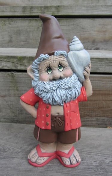 Seashell Beach Gnome Figurine | Summertime Coastal Decor | Cute Sandals Conch Gonk | Lake Cottage Gift