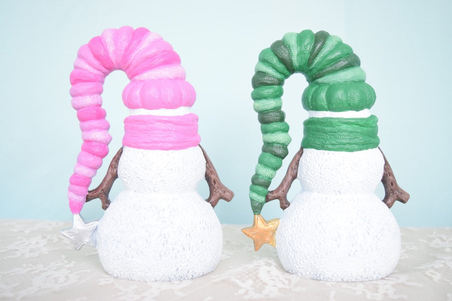 Ceramic Snowman with cute stocking hat - blue snowman - snowman with stick arms - snowman with scarf - cute snowman - Winter Decor