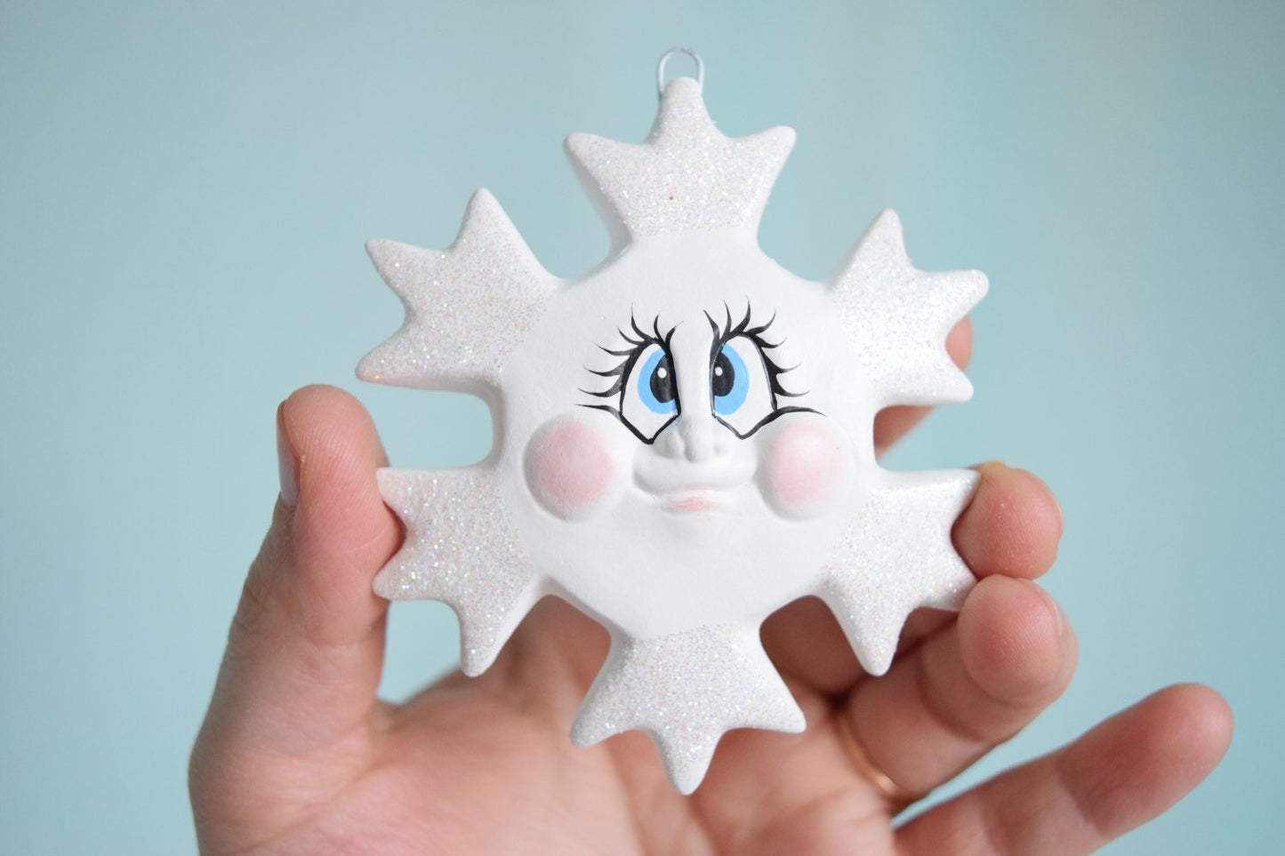 5 Snowflake Christmas ornaments - Christmas ornaments - Ceramic Snowflakes - Teacher gifts - Ornaments for your tree - Sparkly Snowflakes - Teresa's Ceramics