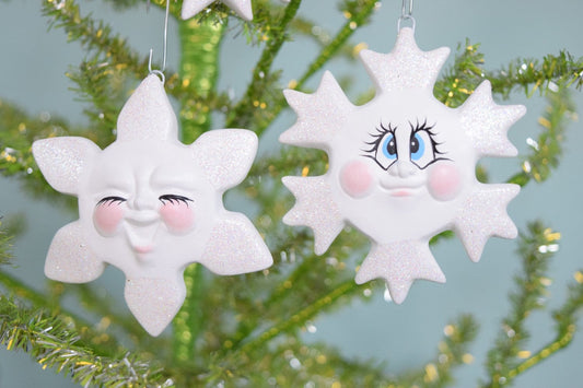5 Snowflake Christmas ornaments - Christmas ornaments - Ceramic Snowflakes - Teacher gifts - Ornaments for your tree - Sparkly Snowflakes - Teresa's Ceramics