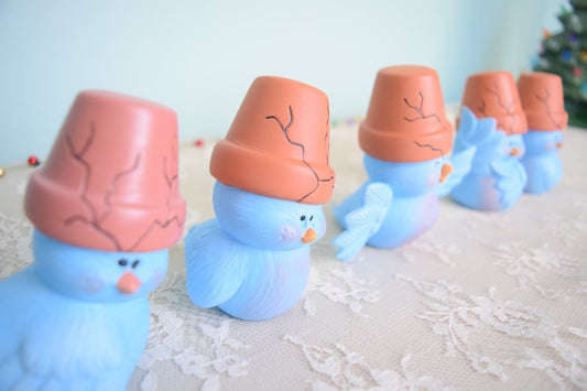Whimsical Blue Ceramic Garden Birds with Flower Pots - Outdoor Decor, Stocking Stuffers, Miniature Art