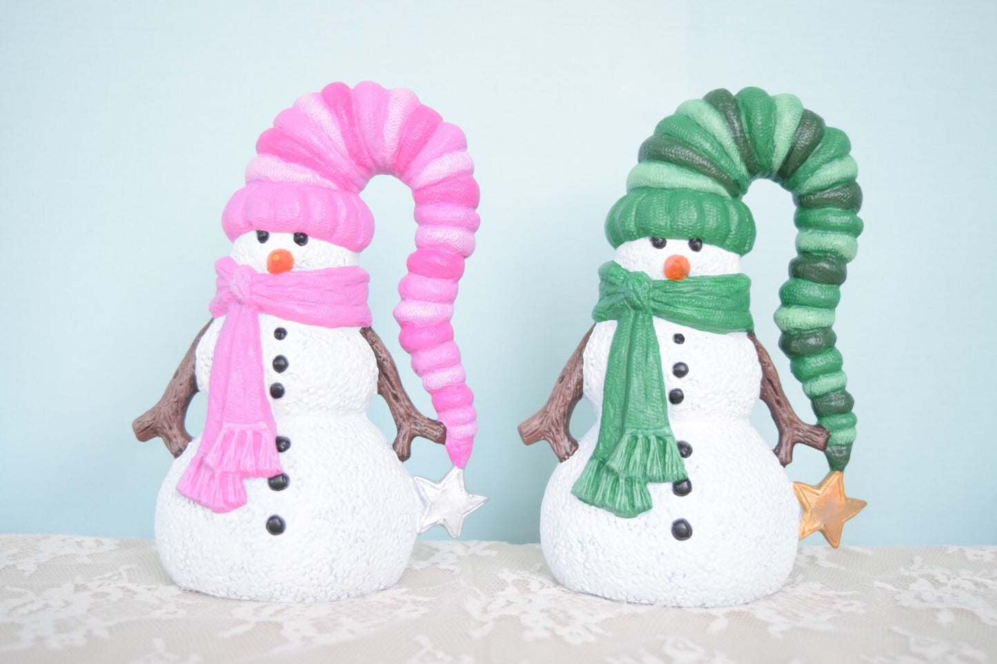 Ceramic Snowman with cute stocking hat - blue snowman - snowman with stick arms - snowman with scarf - cute snowman - Winter Decor