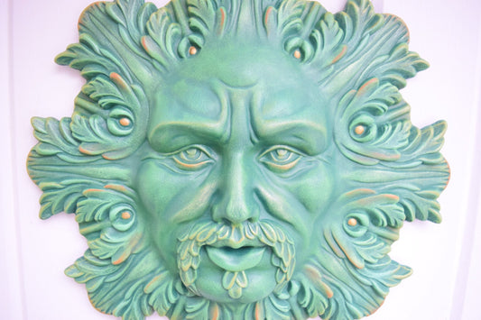 Greenman Wall Plaque | Father's Day Gift | Fence Art | Fence Hanger | D&D Gift | Garden Decor | Yard Art | Leaf Man Face | Hanging Statue - Teresa's Ceramics