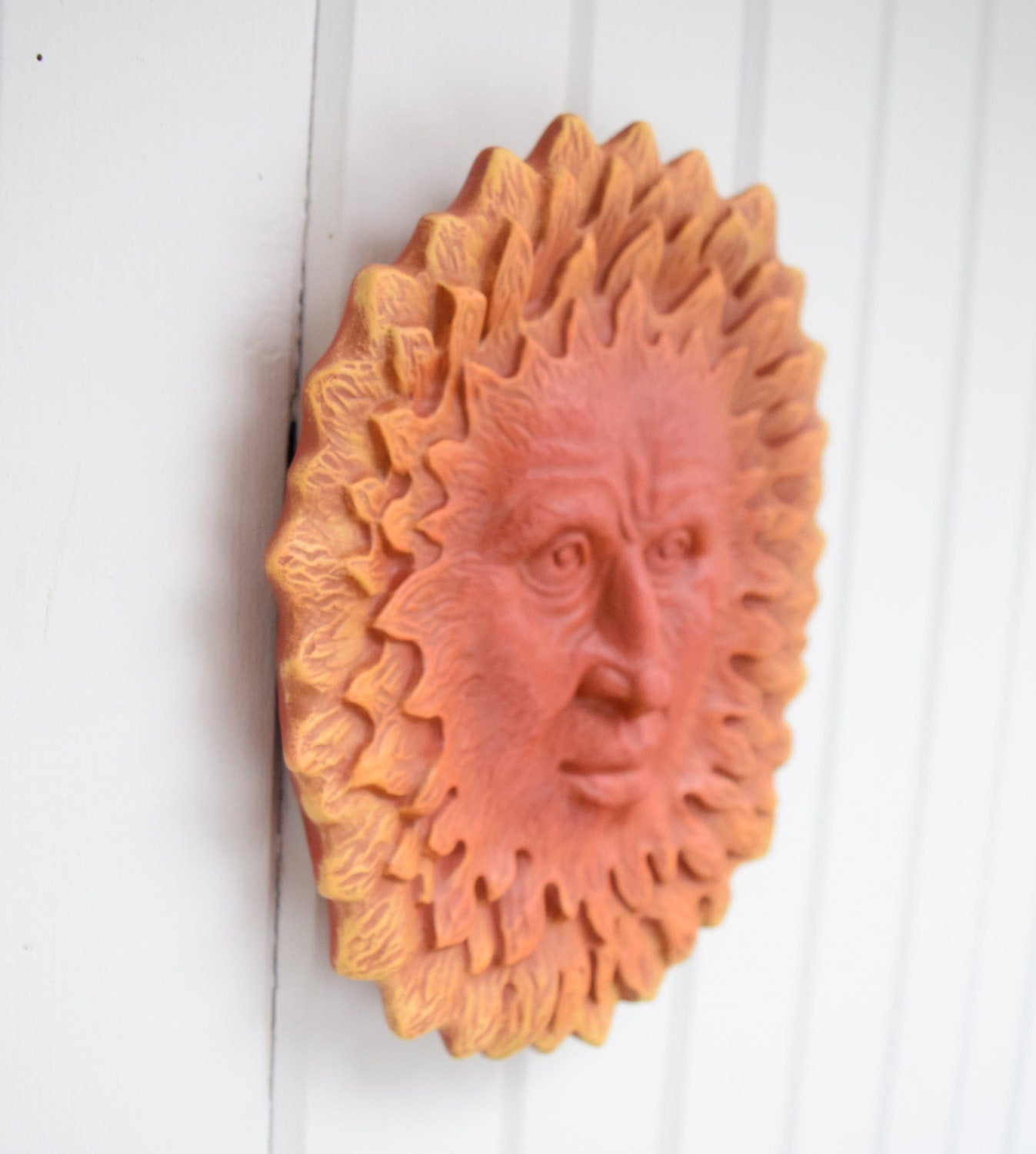 Sun Face Plaque | God of the Sun Fence Hanger | Ceramic Sun Wall Art | Yard Art | Father's Day Gift Idea | Zen Garden Fence Art