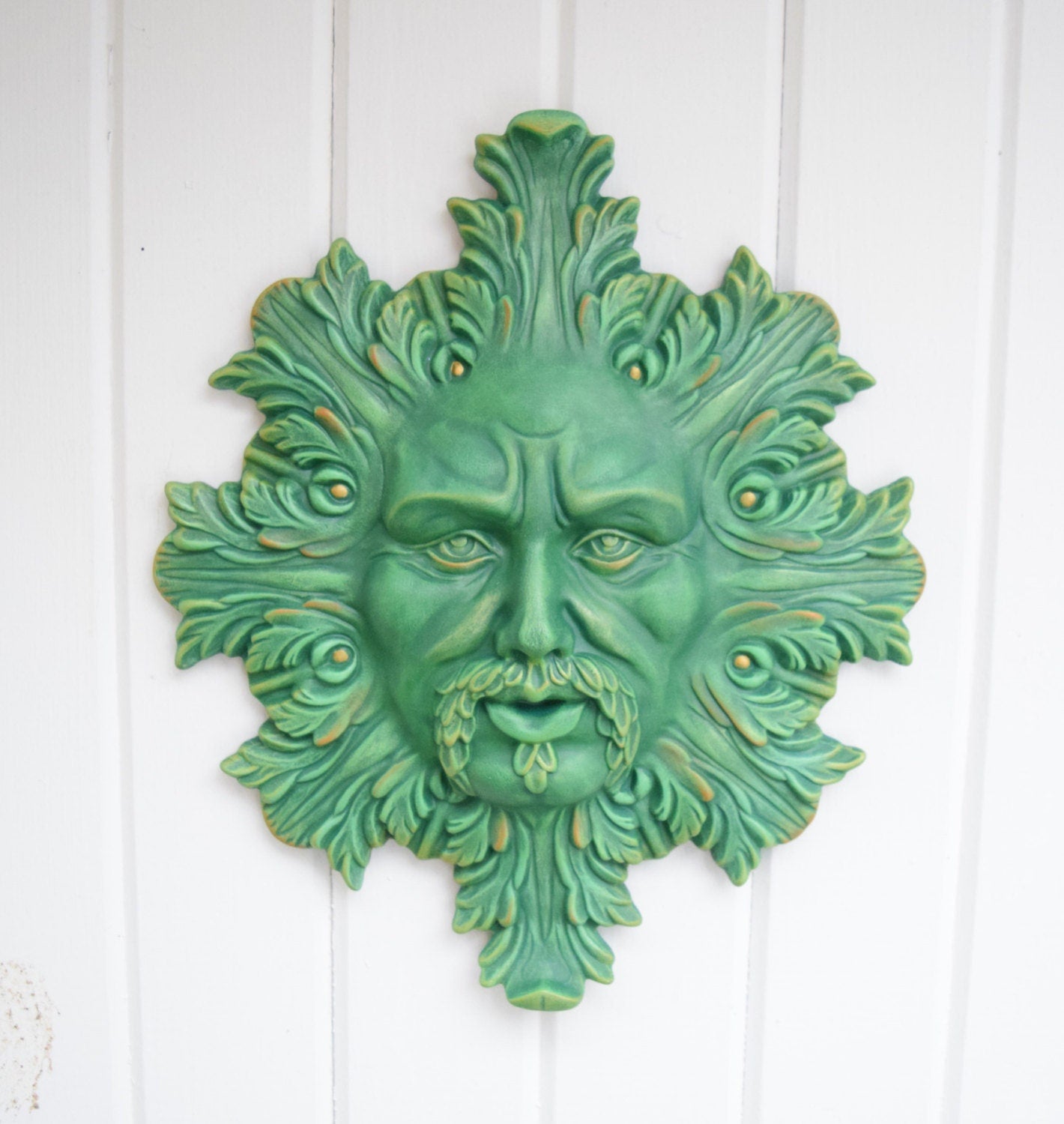 Greenman Wall Plaque | Father's Day Gift | Fence Art | Fence Hanger | D&D Gift | Garden Decor | Yard Art | Leaf Man Face | Hanging Statue - Teresa's Ceramics
