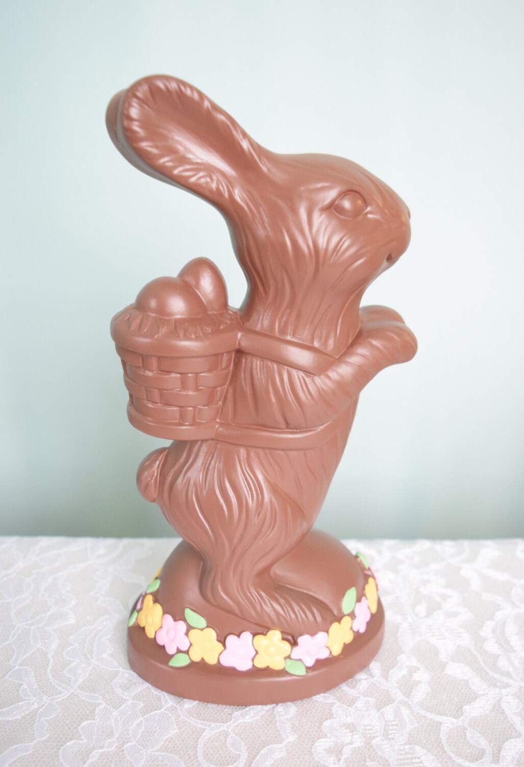 Large Ceramic Easter Bunny: Faux Chocolate Decoration for Spring Holidays - 10.5" Tall Realistic Rabbit - Teresa's Ceramics