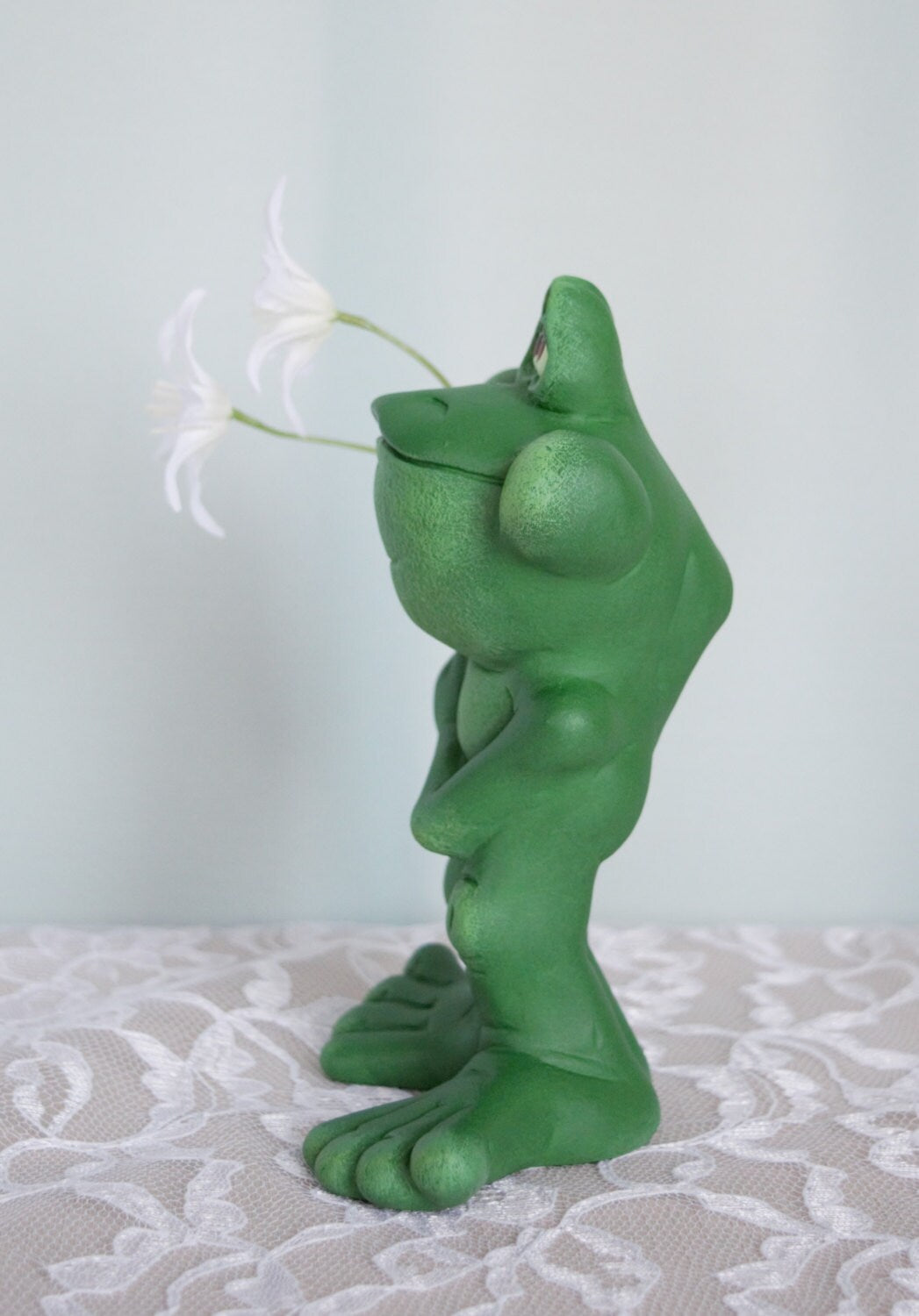 Ceramic Frog - Frog Holding Flower - Flower Frog - Spring Decor - Happy Frog - Silly Frog - Spring Flower Frog - Frog Flower holder