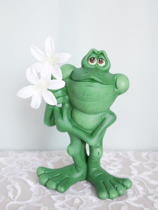 Ceramic Frog - Frog Holding Flower - Flower Frog - Spring Decor - Happy Frog - Silly Frog - Spring Flower Frog - Frog Flower holder