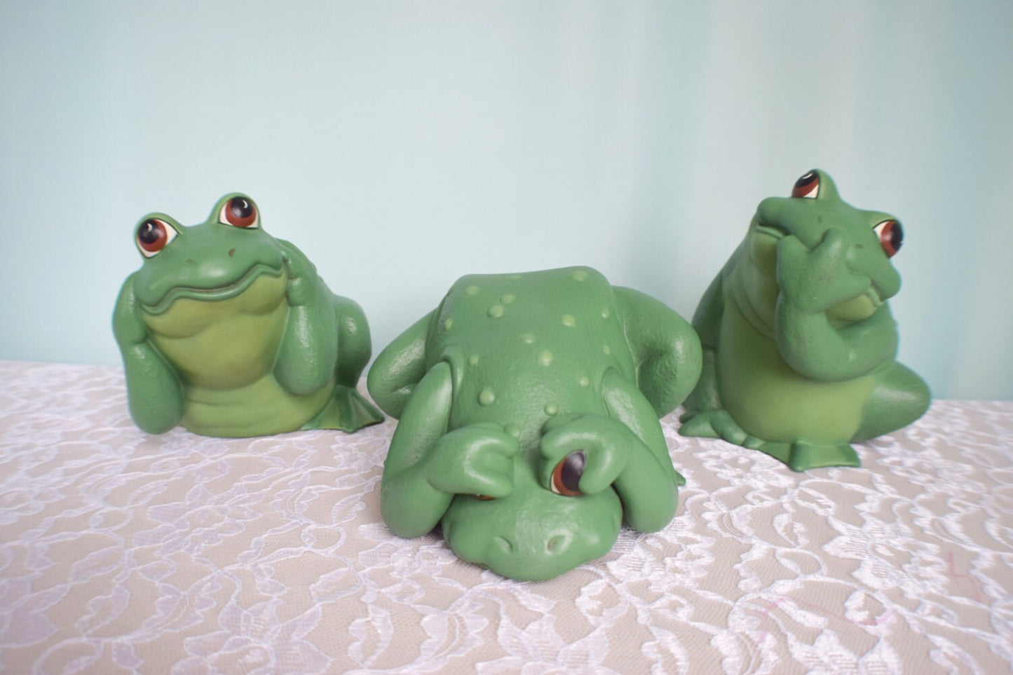 See No Evil Frog - Frog covering eyes - Garden Frog - Patio Decor - Yard Art Frog - Ceramic Frog - Set of three - Cute Frog - Garden Decor