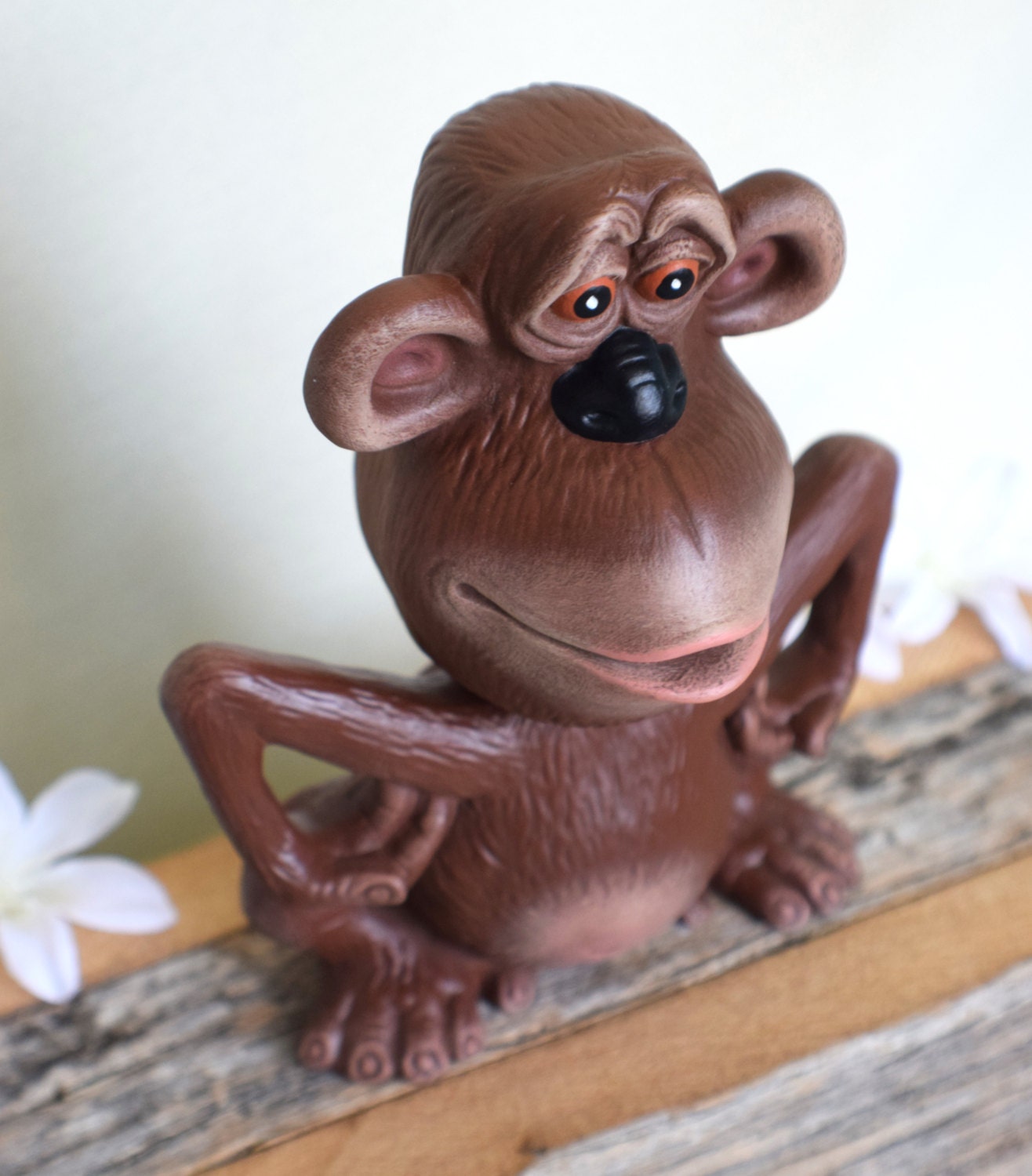 Monkey - Bobble Head - Ceramic - Hand Painted Art - Fine Art Ceramics - Outdoor Garden Art - Summer - Zen Garden - Zoo Animal - Ape