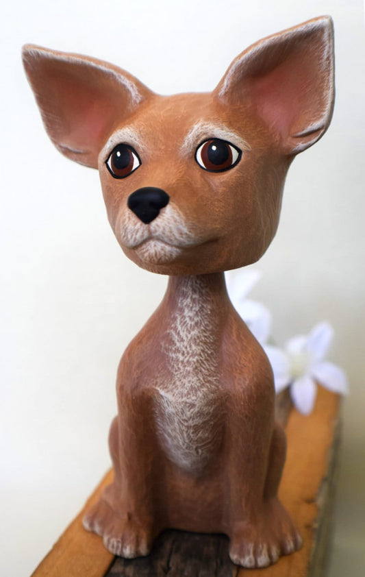 Bobble Head Chihuahua - Fine Art Ceramics - Chihuahua lovers decor - Hand Painted Art - Gift For Her - Gift For Him - Summer Garden Decor - Teresa's Ceramics