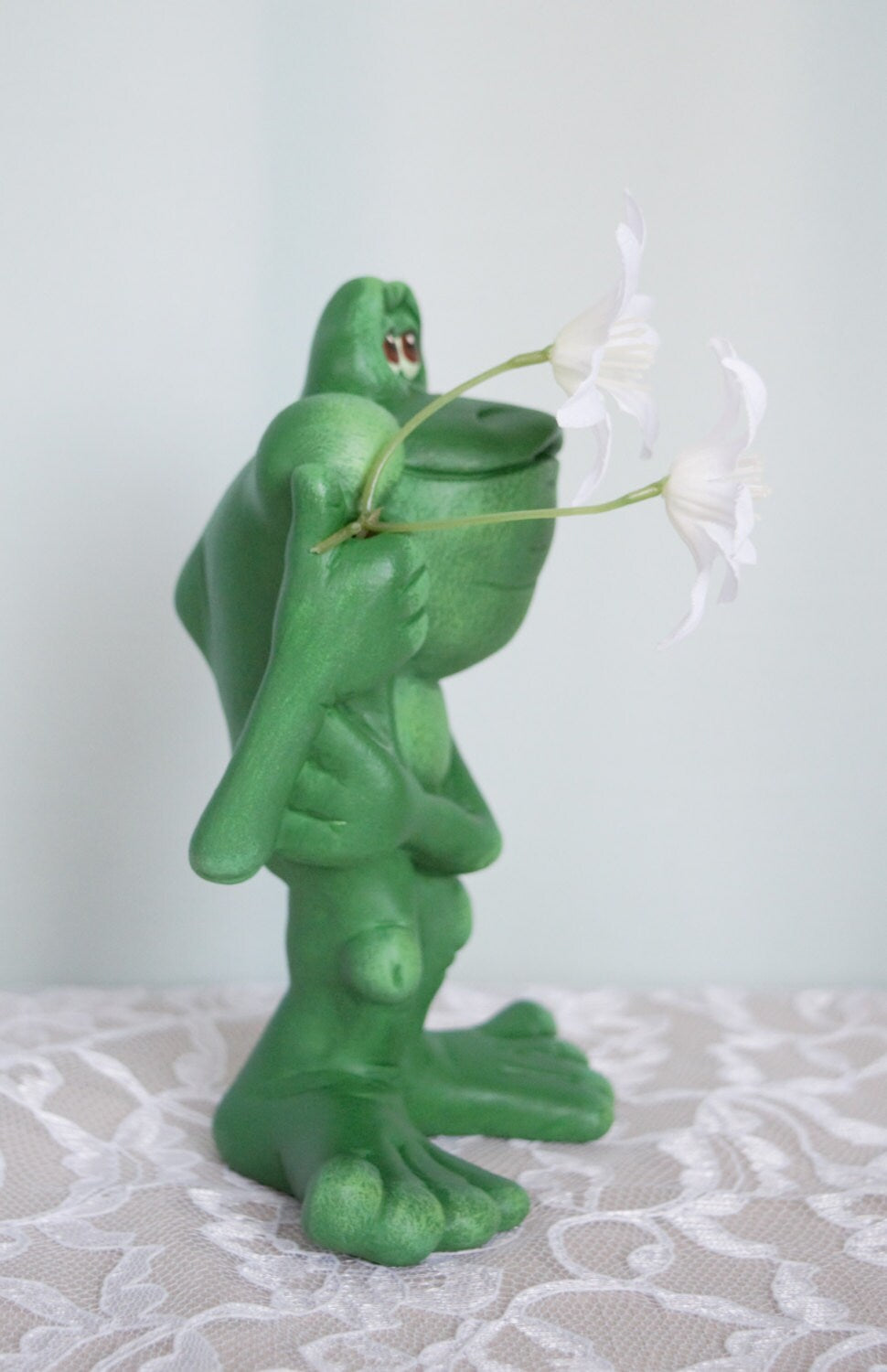 Ceramic Frog - Frog Holding Flower - Flower Frog - Spring Decor - Happy Frog - Silly Frog - Spring Flower Frog - Frog Flower holder