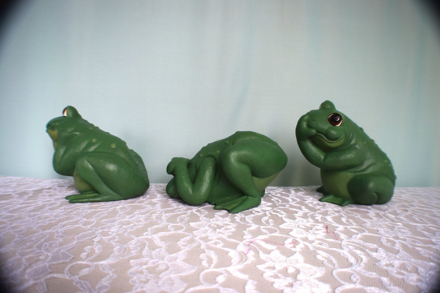 See No Evil Frog - Frog covering eyes - Garden Frog - Patio Decor - Yard Art Frog - Ceramic Frog - Set of three - Cute Frog - Garden Decor