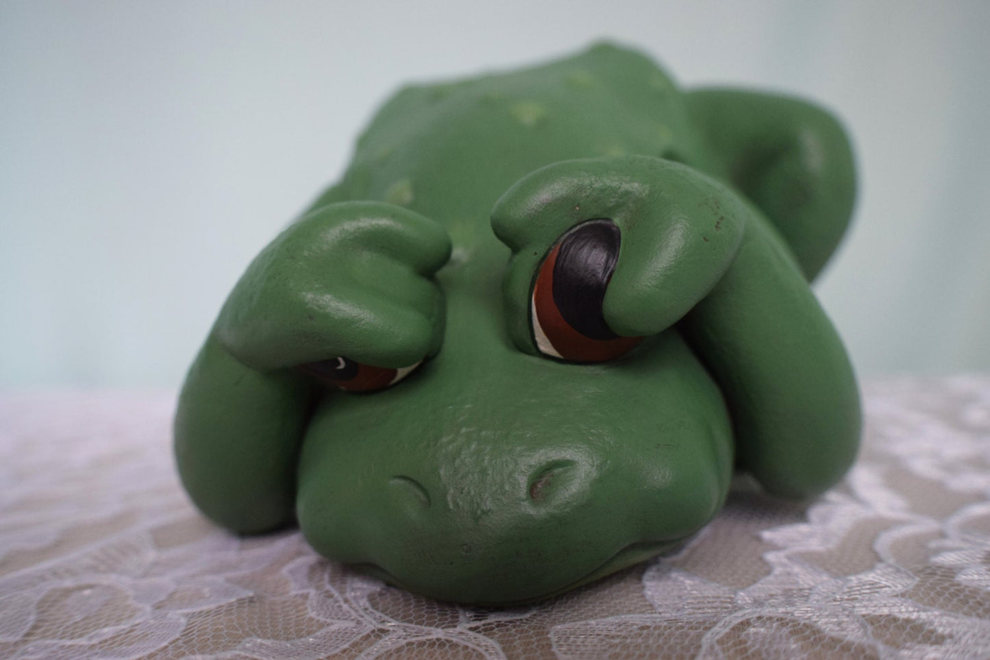 See No Evil Frog - Frog covering eyes - Garden Frog - Patio Decor - Yard Art Frog - Ceramic Frog - Set of three - Cute Frog - Garden Decor