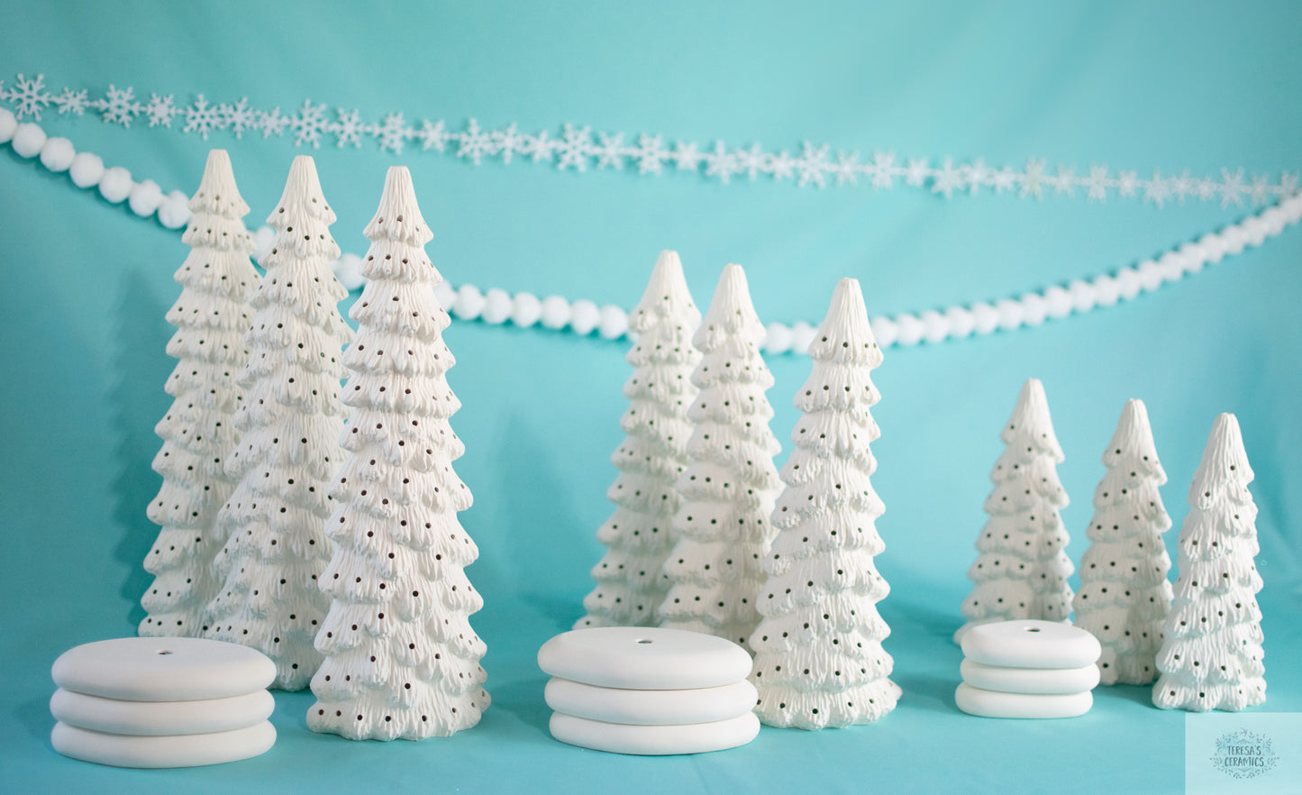 9 Bulk Bisque Christmas Trees | Ready to paint Christmas trees | Set of 9 | 3 of Each Size | Christmas Decorations | DIY Project | Painting Project