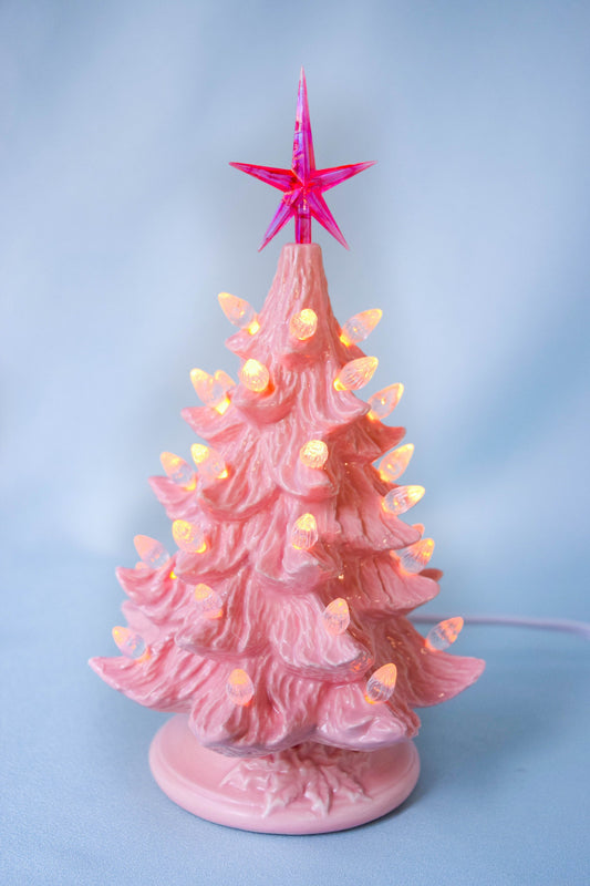 Pink Ceramic Christmas Tree - 8 Inches Tall