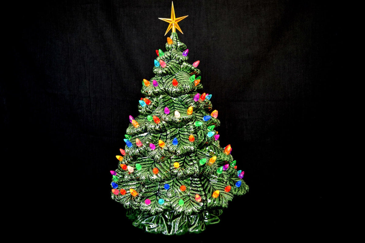RESERVED for Janice - Ceramic Christmas Tree - Spruce Tree with snow - Extra Large 16 inch - Christmas Decor - Lighted Christmas tree