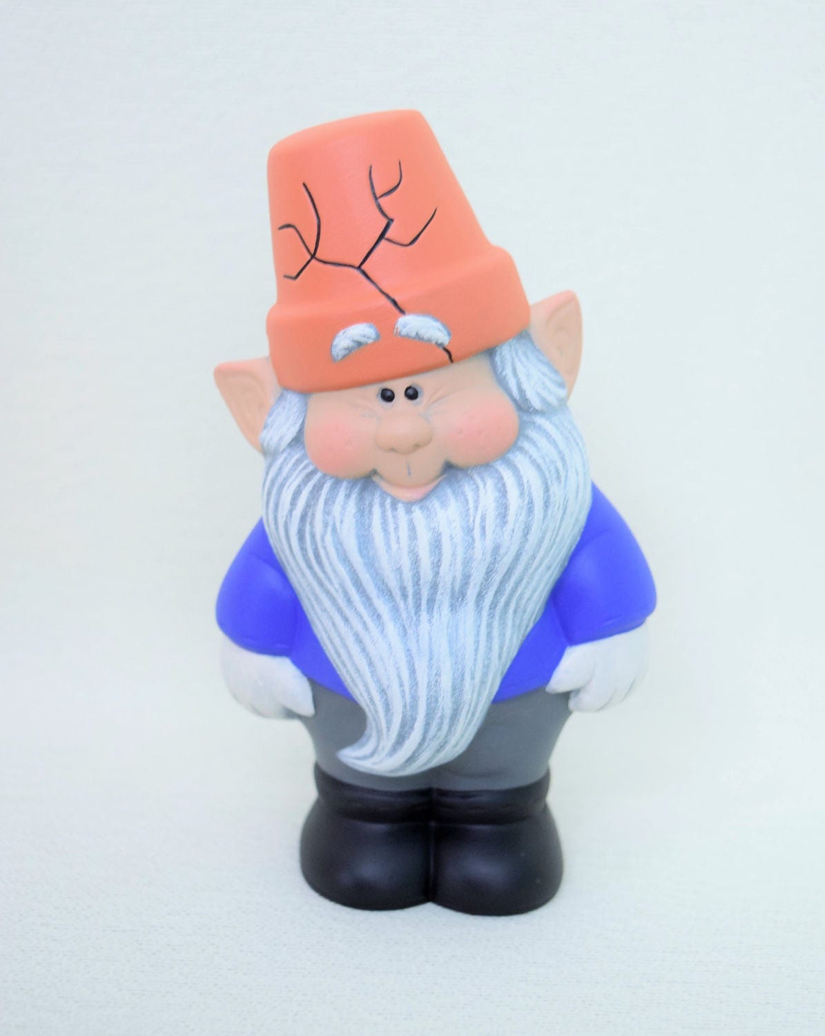 Ceramic Garden Gnome - Fairy Garden Gnome - Garden Gnome with pot for hat - Gnome Figurine - Gift for Gardener - Dwarf - Miniature Gnome