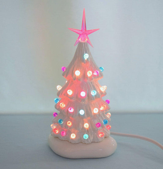 Two White Christmas Trees - Lighted Ceramic Christmas Tree - 2 Pastel Christmas trees - 5.75 inch Size XSmall - Gift for little girl