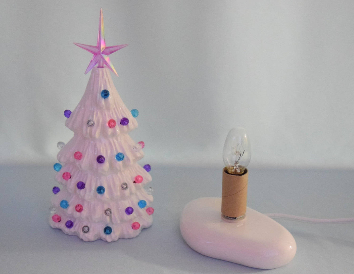 Two White Christmas Trees - Lighted Ceramic Christmas Tree - 2 Pastel Christmas trees - 5.75 inch Size XSmall - Gift for little girl