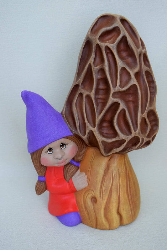Garden Gnome with a morel mushroom - Little Child gnome