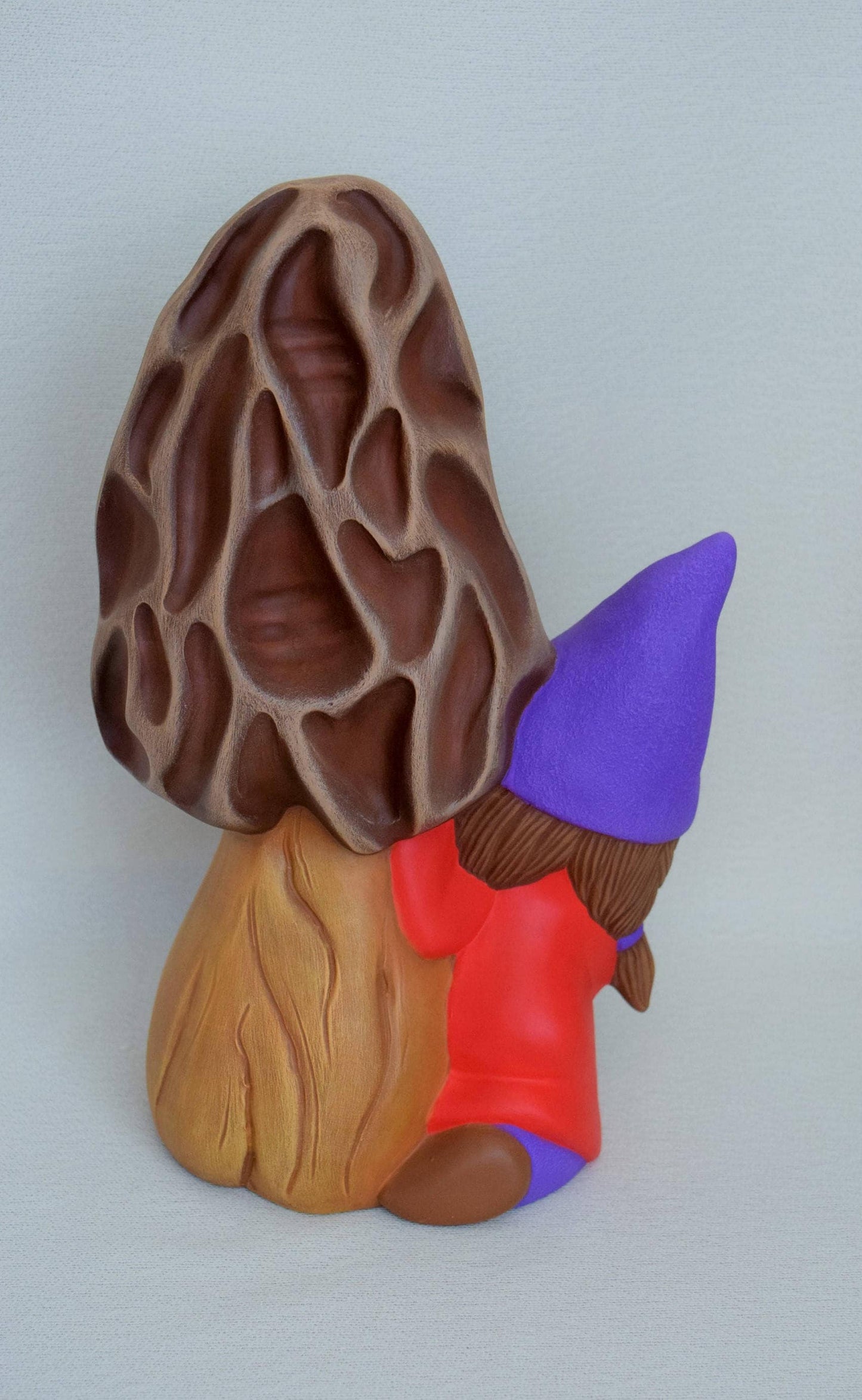 Garden Gnome with a morel mushroom - Little Child gnome