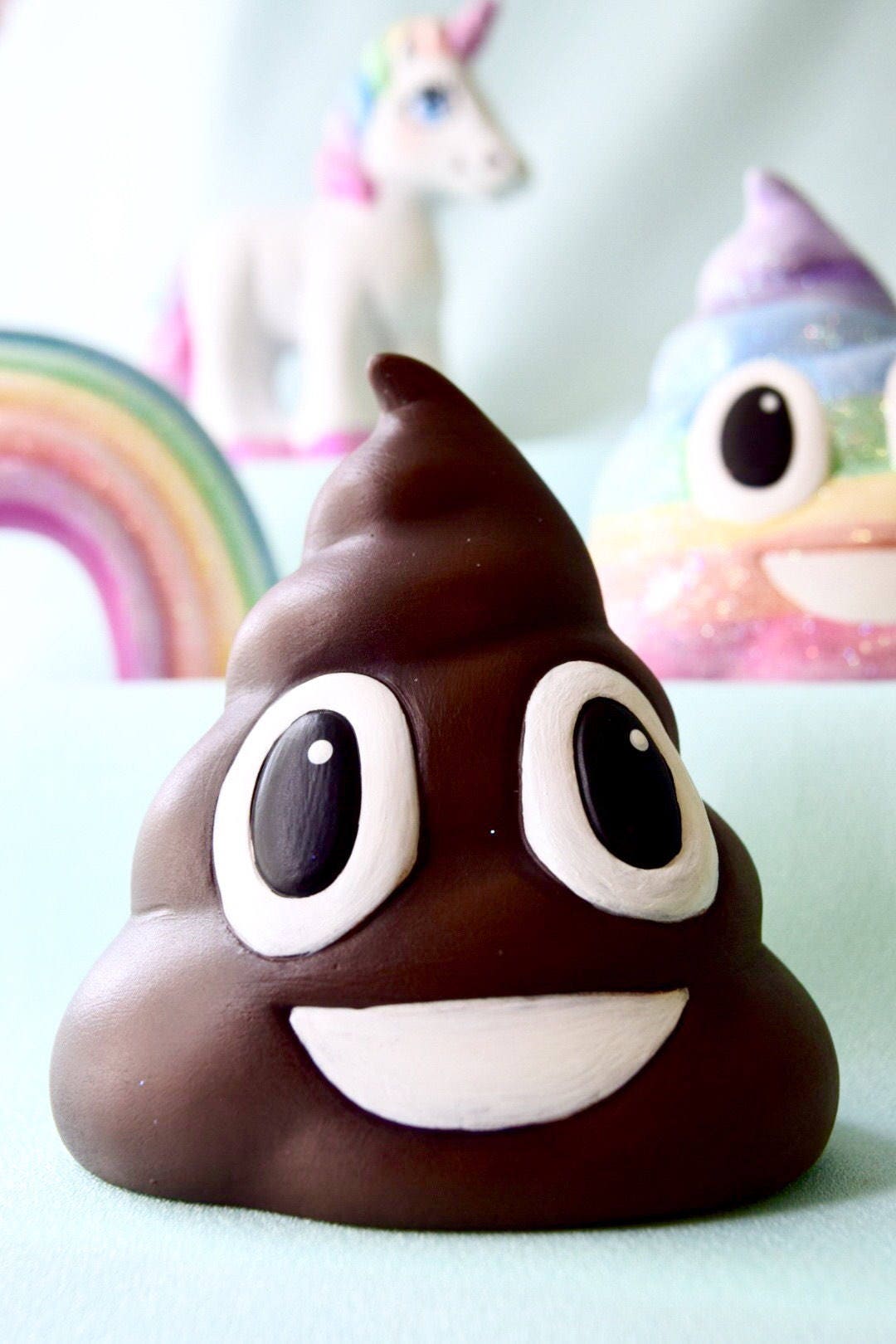 Ceramic Poop Emoji Decor: Funny Bathroom Gag Gift, Birthday Party Favor, Cake Topper, Sparkly Brown Decoration