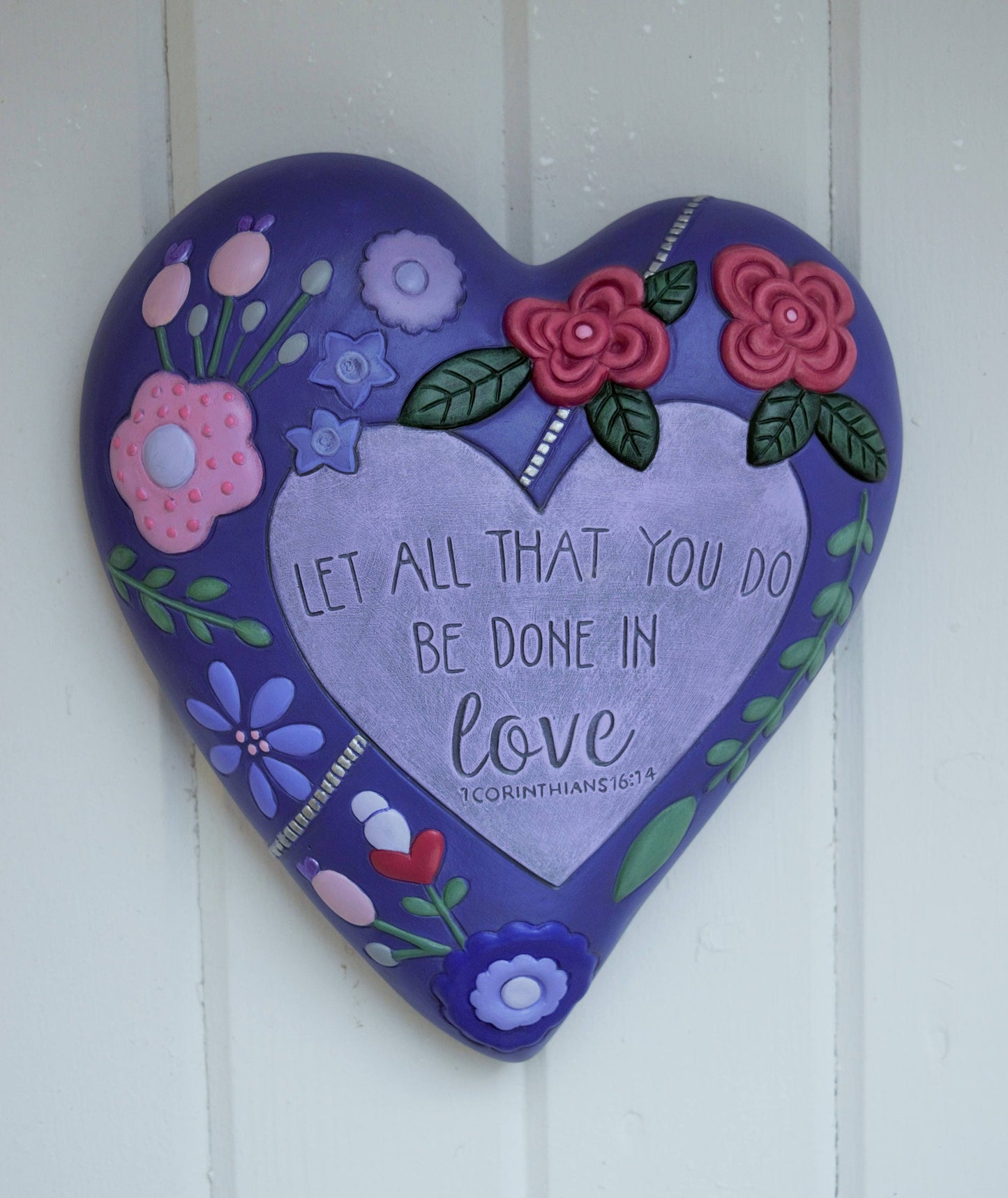 Floral Ceramic Heart Plaque: Valentine's Day Religious Wall Art, Biblical Decor, Spiritual Gift