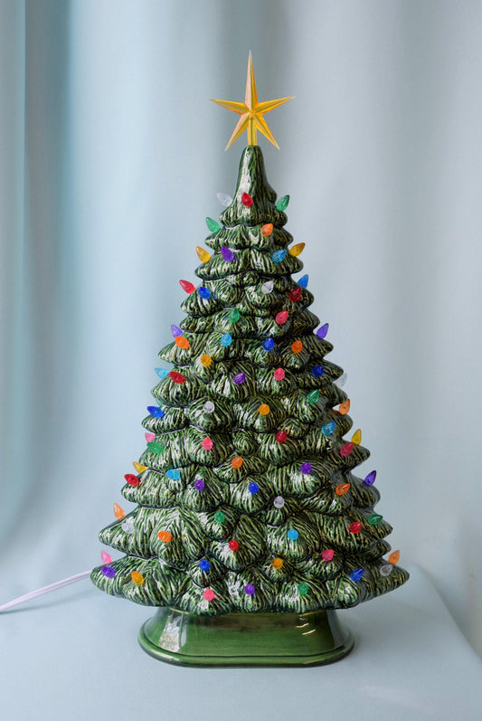 Extra Large Slim Ceramic Lighted Christmas Tree Windowsill Centerpiece - Vintage Inspired Holiday Decor - Teresa's Ceramics