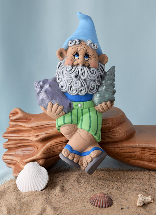 Ceramic Beach Gnome Figurine with Flip Flops - Coastal Summer Decor for Garden, Lake House, Seashore - Teresa's Ceramics