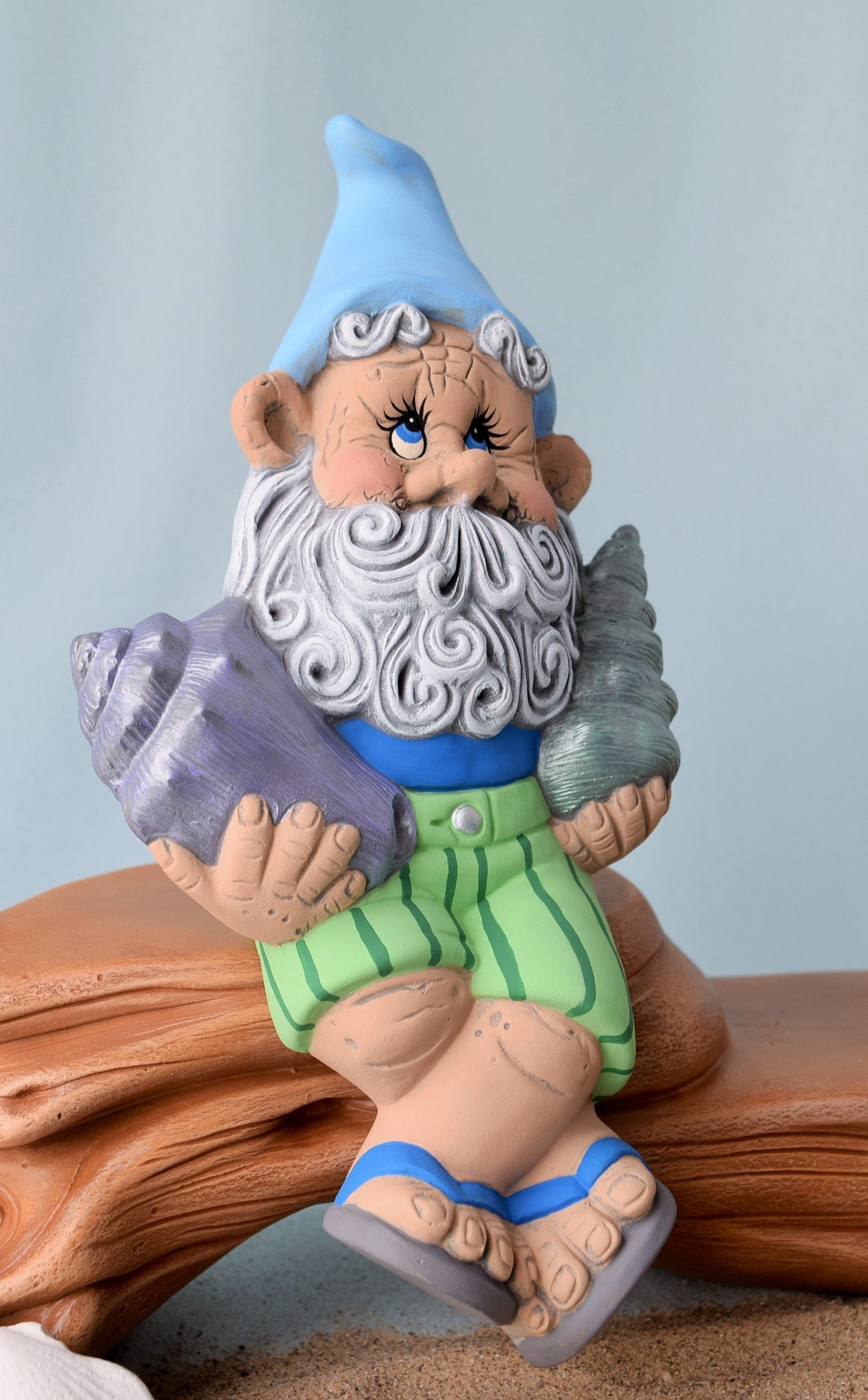 Ceramic Beach Gnome Figurine with Flip Flops - Coastal Summer Decor for Garden, Lake House, Seashore
