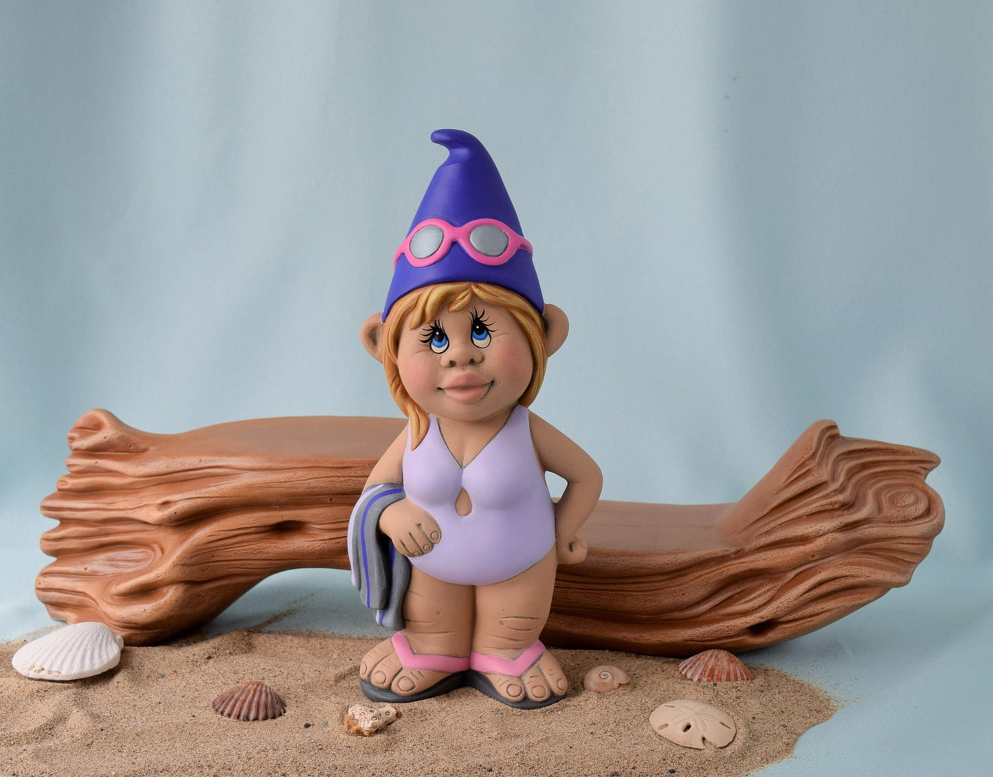 Valentine's Day Garden Gnome: Ceramic Lady Statue in Tropical Bathing Suit for Backyard, Beach, or Lake Decor