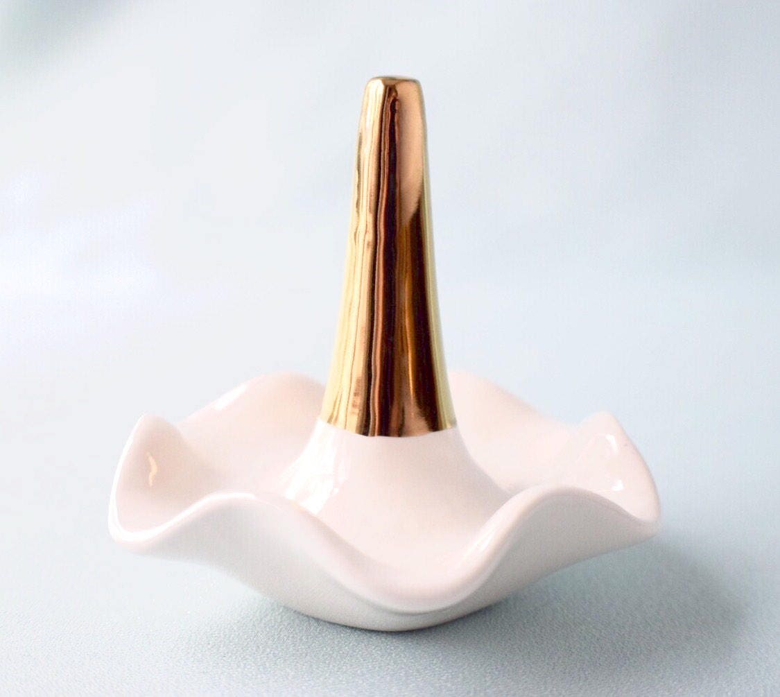 Wedding - Ring holder - Bridesmaid Gift - Maid of Honor - Bridal - Country Wedding - 24 Carat Gold - Ceramic Dish - Wedding Favor