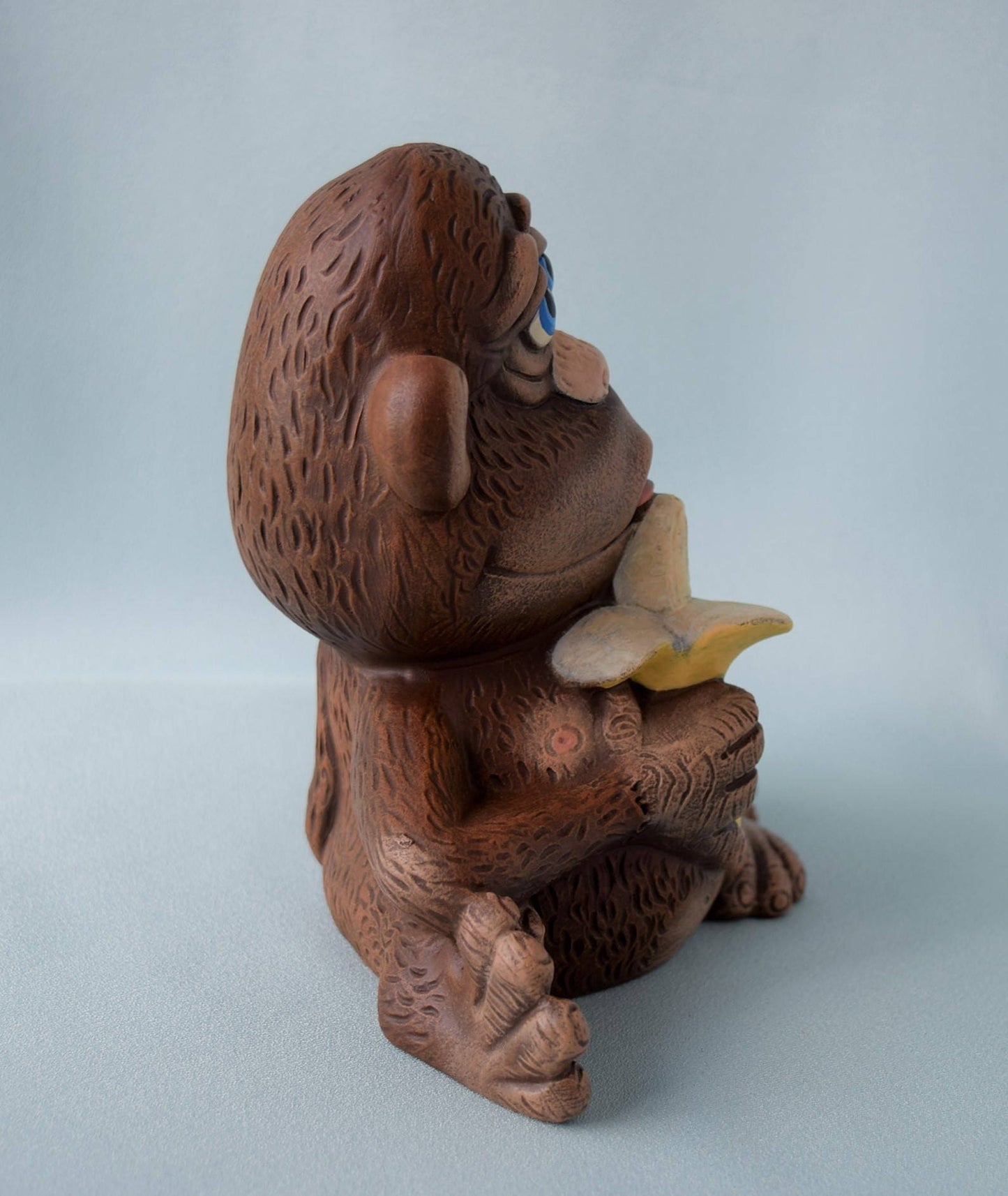 Ceramic Monkey Sculpture with Banana: Jungle Nursery Decor, Baby Shower Gift, Centerpiece & Miniature Art