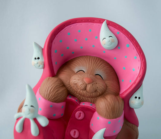 Pink Ceramic Raincoat Bunny | Baby Shower Gift Idea | Garden and Yard Art | Nursery Decor | Baby Shower Decor | Miniature Nursery